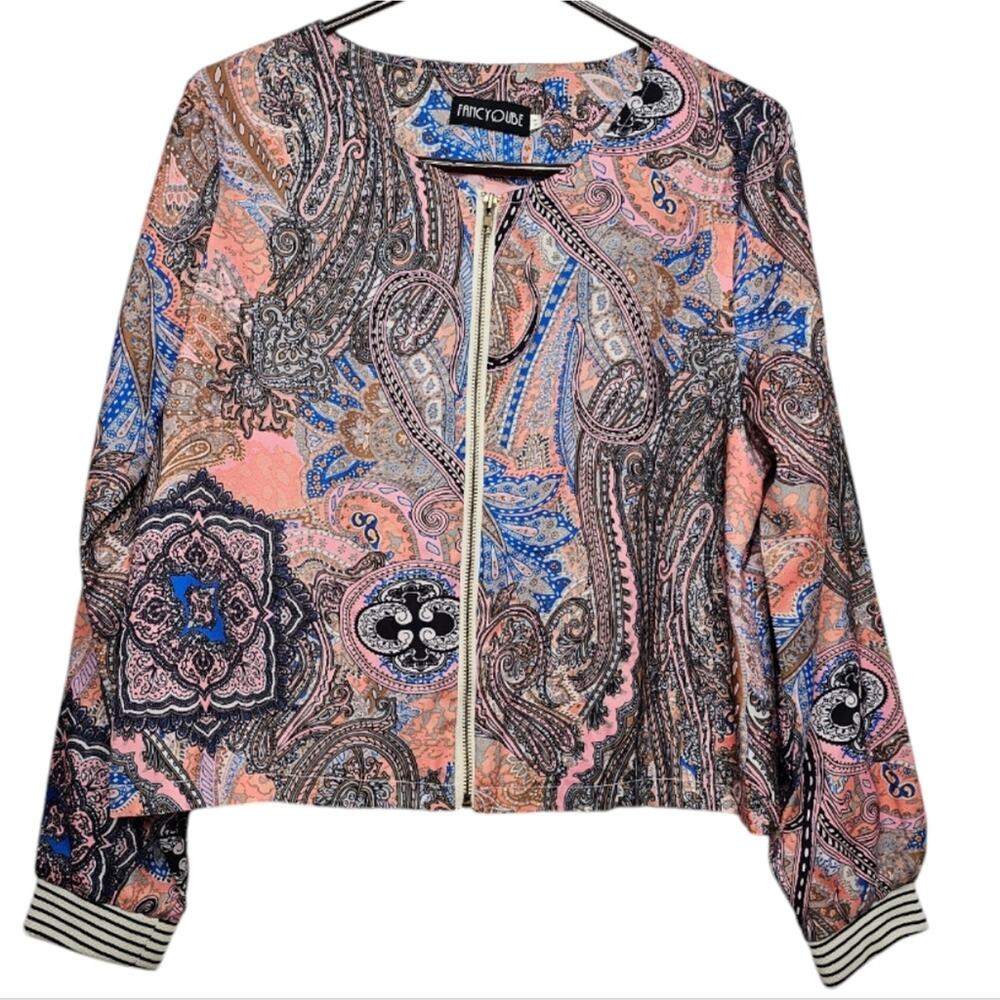 Fancy Qube Floral and Paisley Lightweight Colorful Retro Zip-Up Jacket - Picture 8 of 9